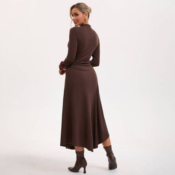 A New Day - Women's Asymmetrical A-Line Dress - A New Day Dark Brown - Picture 2 of 4